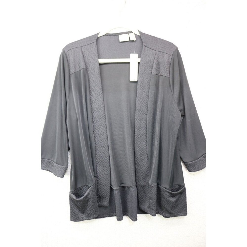 Easywear by Chicos Satiny Black Open Front Cardigan-Size 2 or Large-New w/Tags